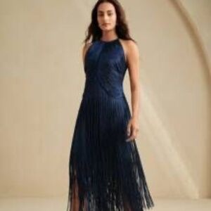 Navy Blue Fringe Versatile Dress